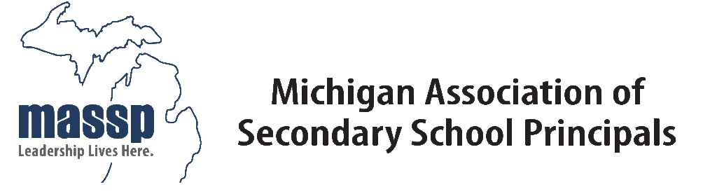 Michigan Association of Secondary School Principals logo. Outline of the state of MI with text overlaid.